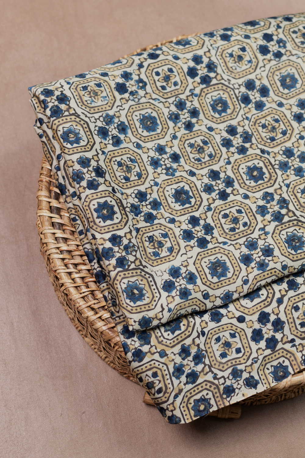 Patterns on Crem Ajrak Modal Silk Fabric - Image 3