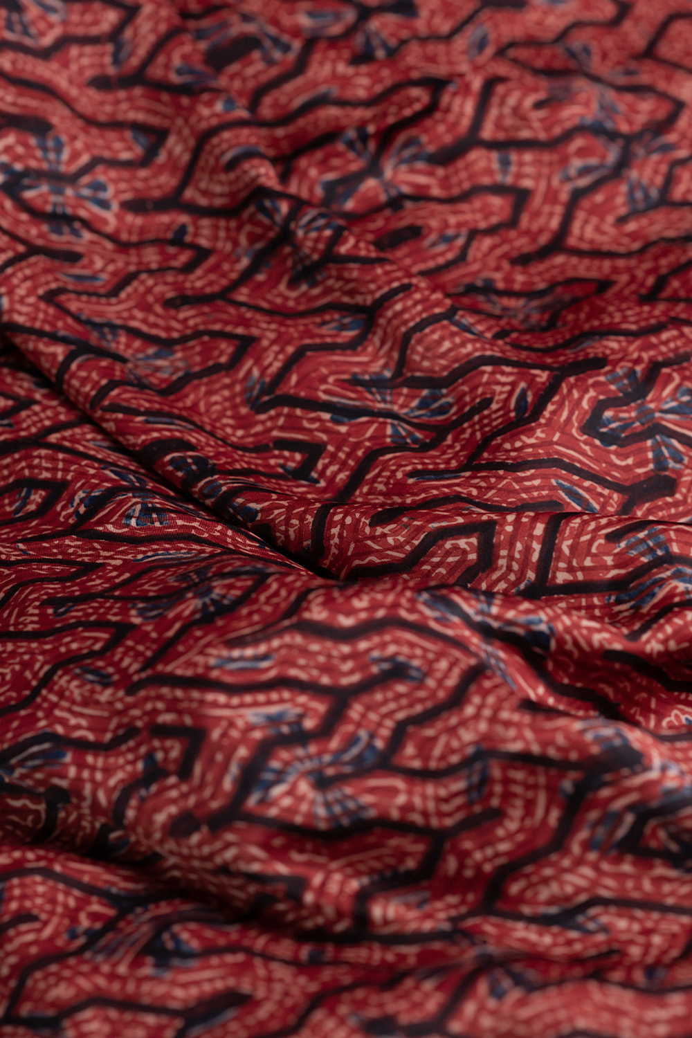 Scarlet Maroon Ajrak Modal Silk Fabric - Image 3