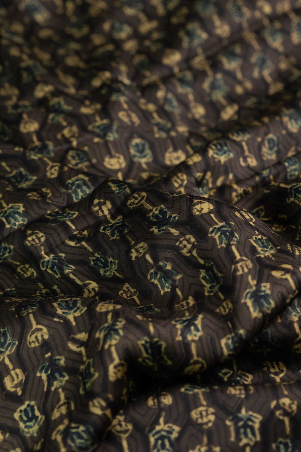 Moss Green Ajrak Modal Silk Fabric - Image 3