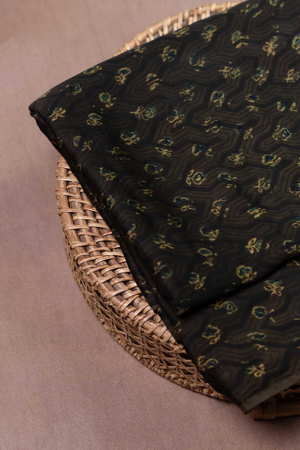 Patterned on Grey Ajrak Modal Silk Fabric - 0.5m