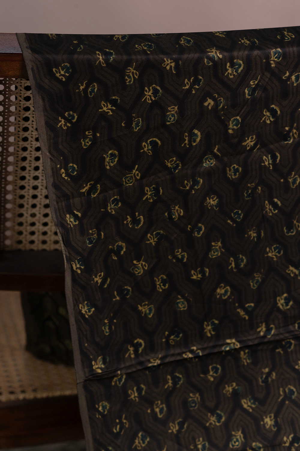 Patterned on Grey Ajrak Modal Silk Fabric - 0.5m - Image 2