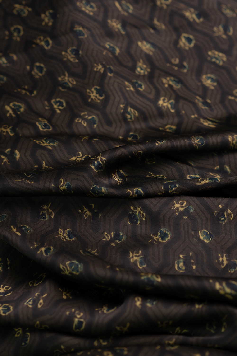 Patterned on Grey Ajrak Modal Silk Fabric - 0.5m - Image 3
