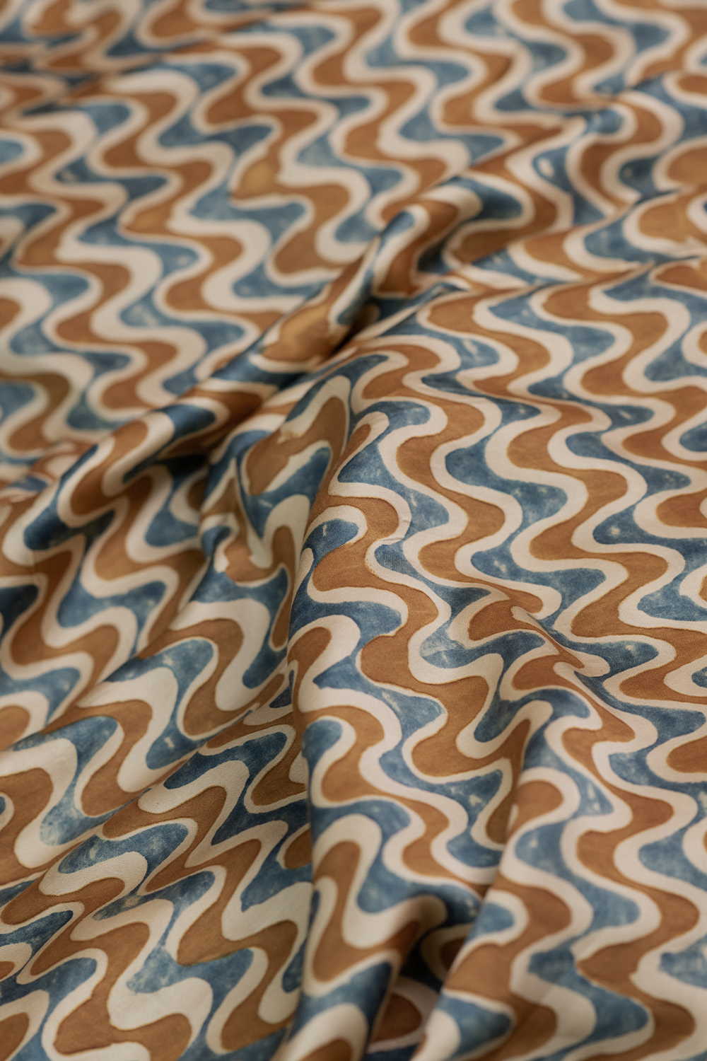 Waves Pattern Ajrak Modal Silk Fabric - Image 3
