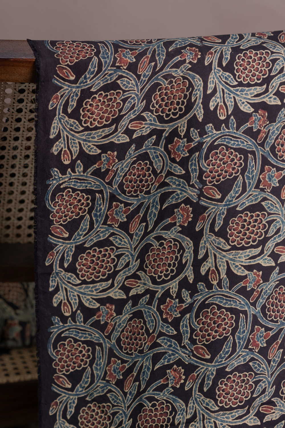 Floral on Black Ajrak Modal Silk Fabric - Image 2