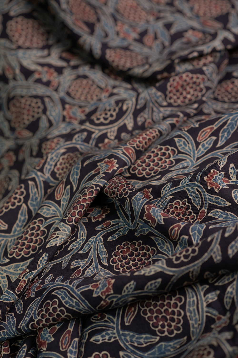 Floral on Black Ajrak Modal Silk Fabric - Image 3