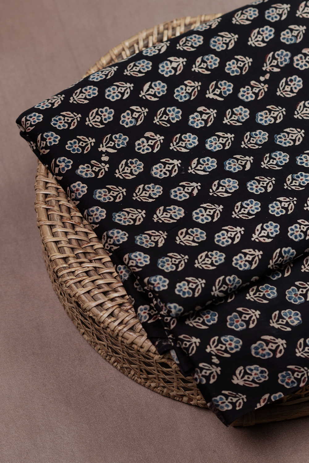 Black with Florets Ajrak Modal Silk Fabric - Image 2