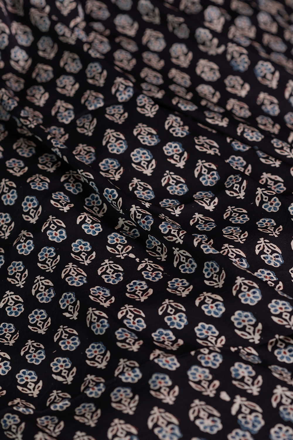 Black with Florets Ajrak Modal Silk Fabric - Image 3