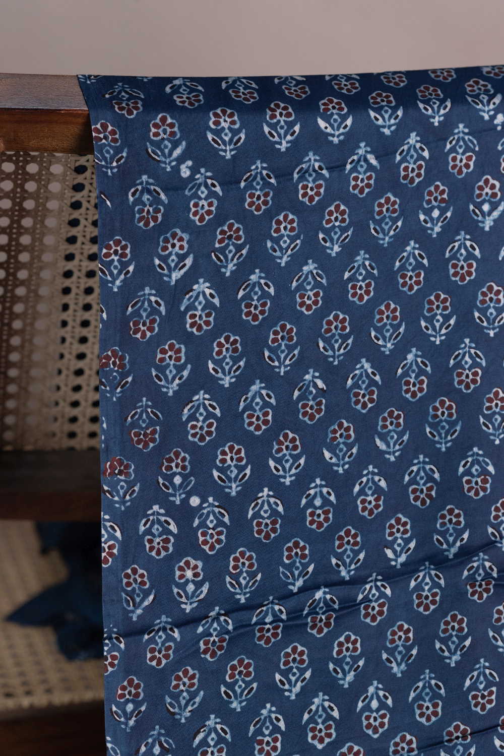 Indigo - Florets Ajrak Modal Silk Fabric - Image 3