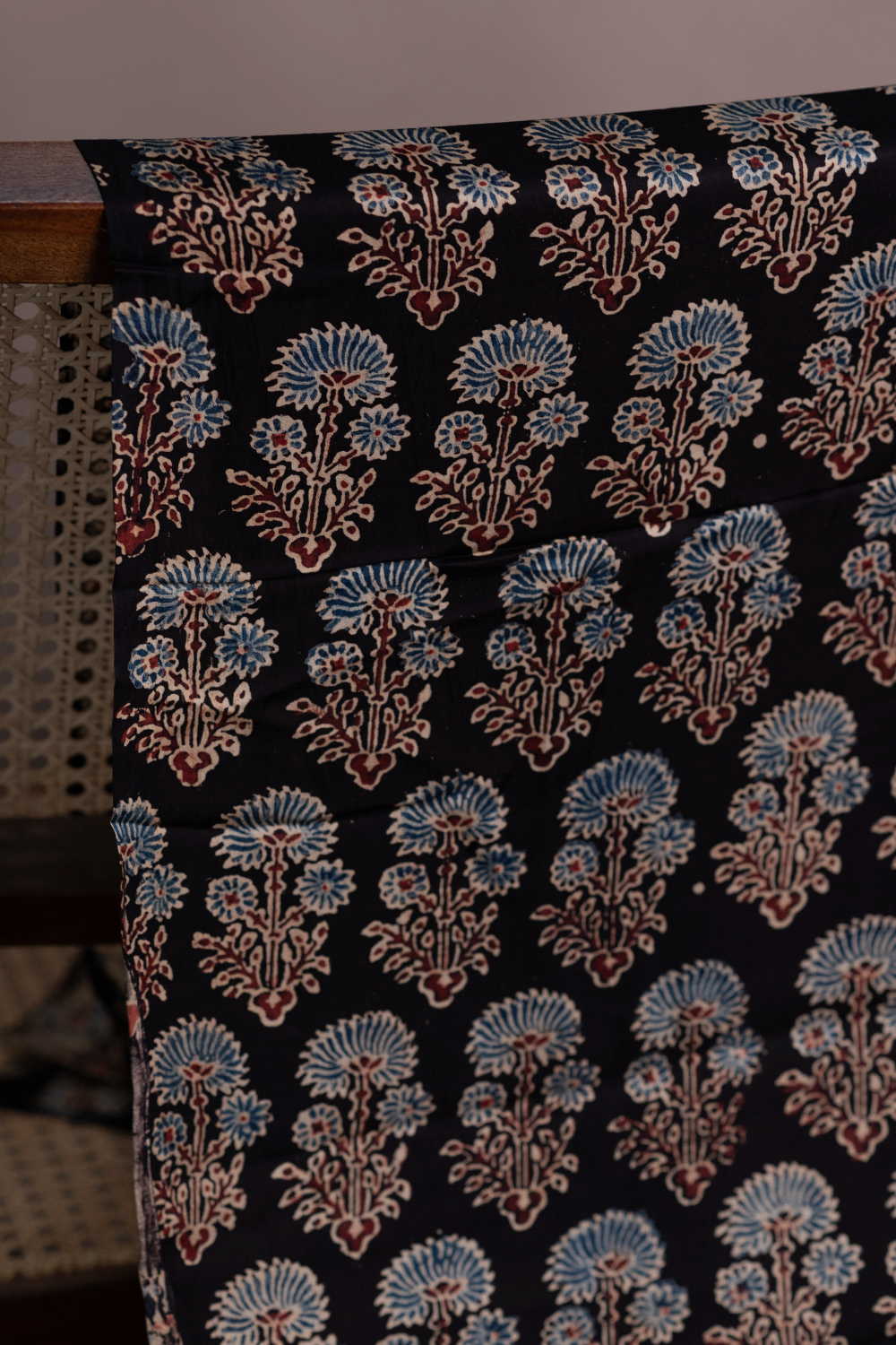 Tri - Floral on Black Ajrak Modal Silk Fabric - Image 3