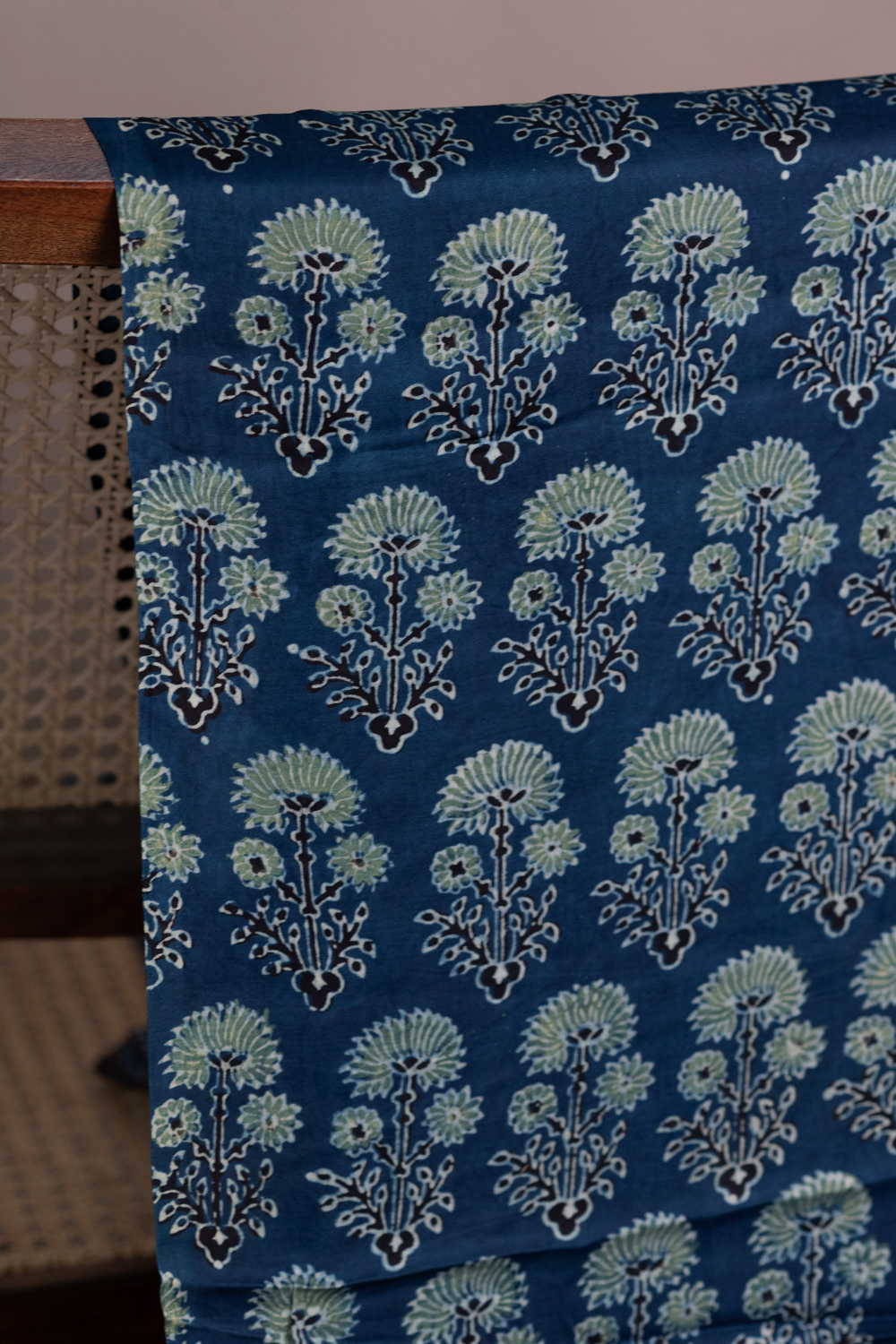 Indigo with Tri - Floral Ajrak Modal Silk Fabric - Image 2