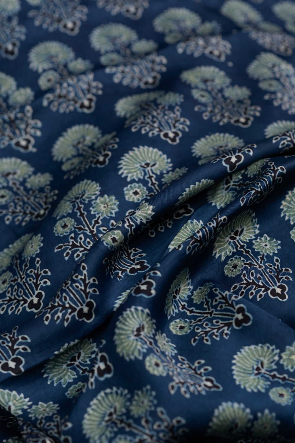 Indigo with Tri - Floral Ajrak Modal Silk Fabric - Image 3