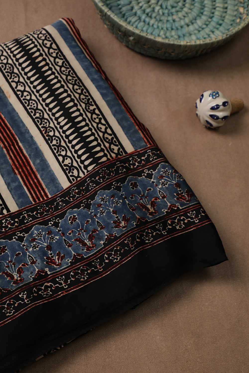 Stripe Patterned Ajrak Modal Silk saree