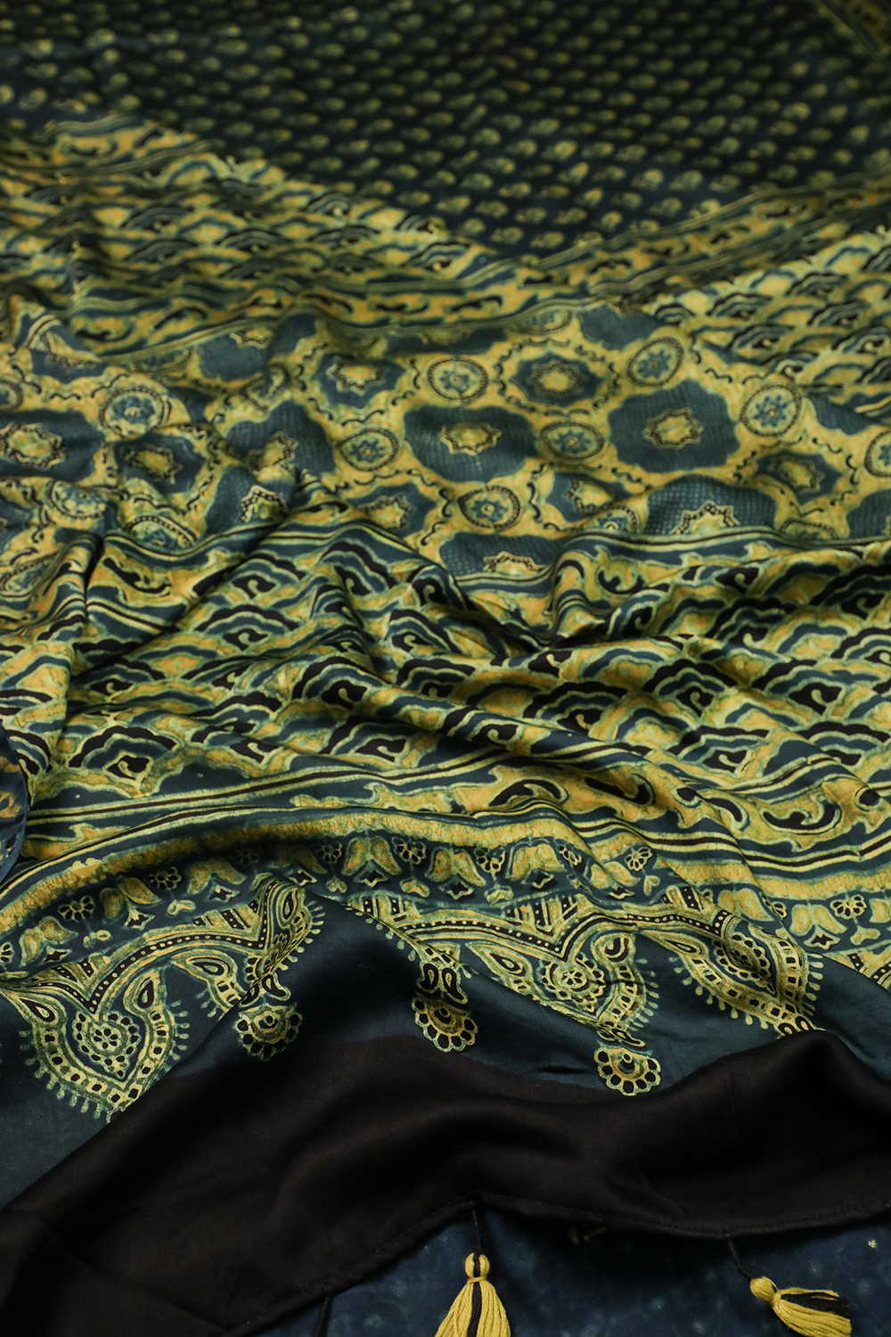 Deep Green Ajrak Modal Silk saree - Image 3