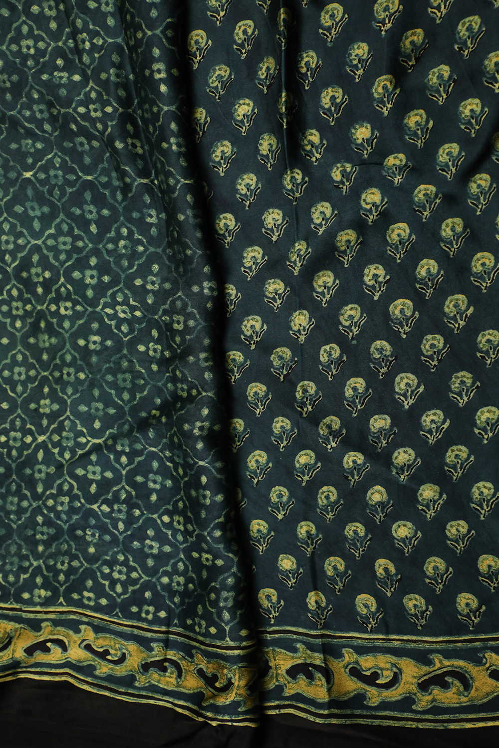 Deep Green Ajrak Modal Silk saree - Image 4