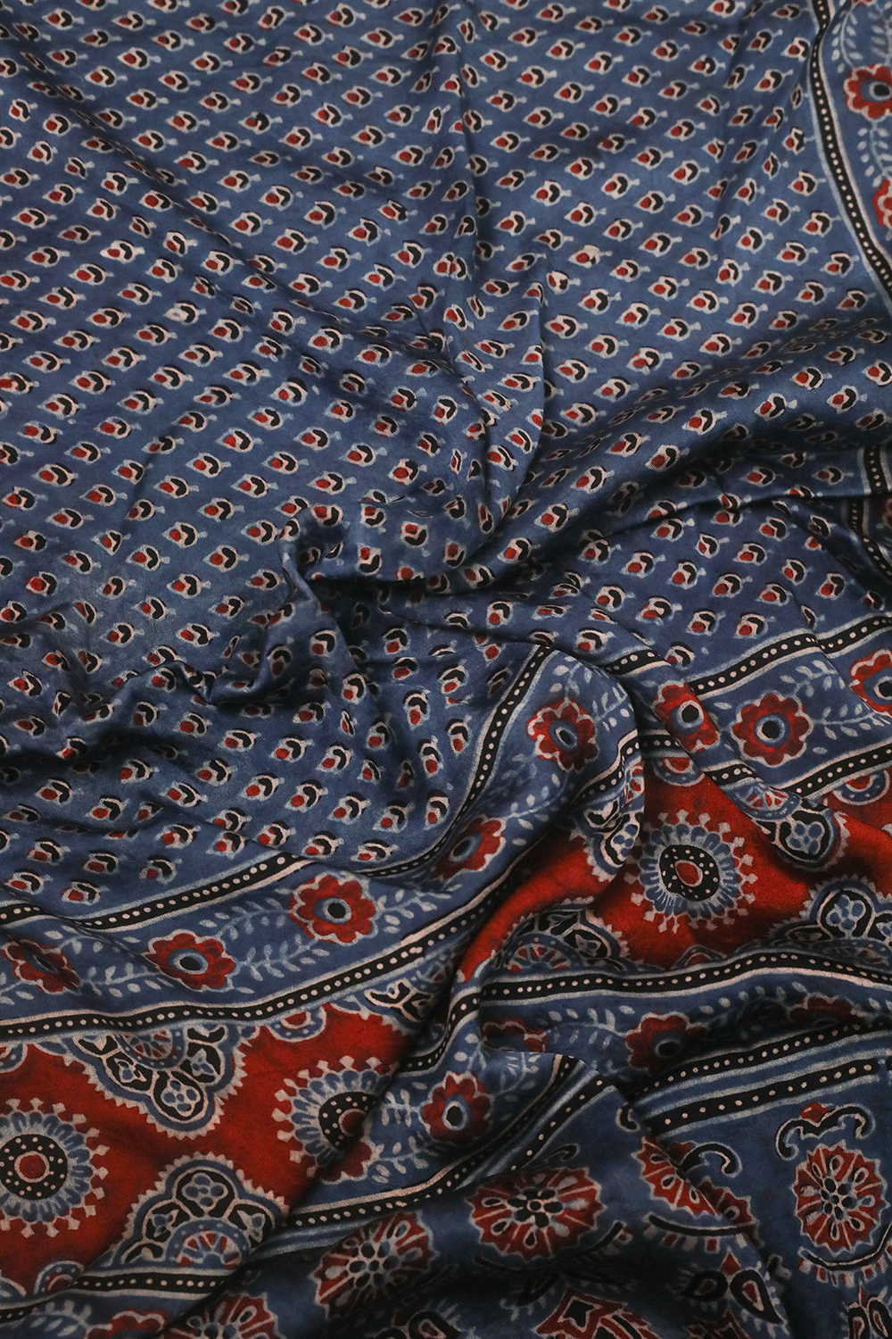 Mini Blooms Ajrak Modal Silk Stole - Image 2