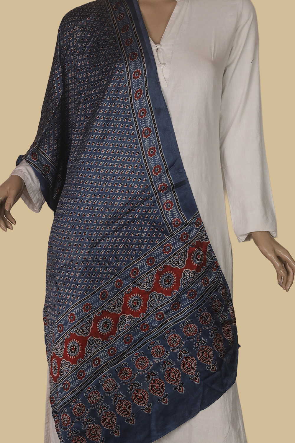 Mini Blooms Ajrak Modal Silk Stole - Image 3
