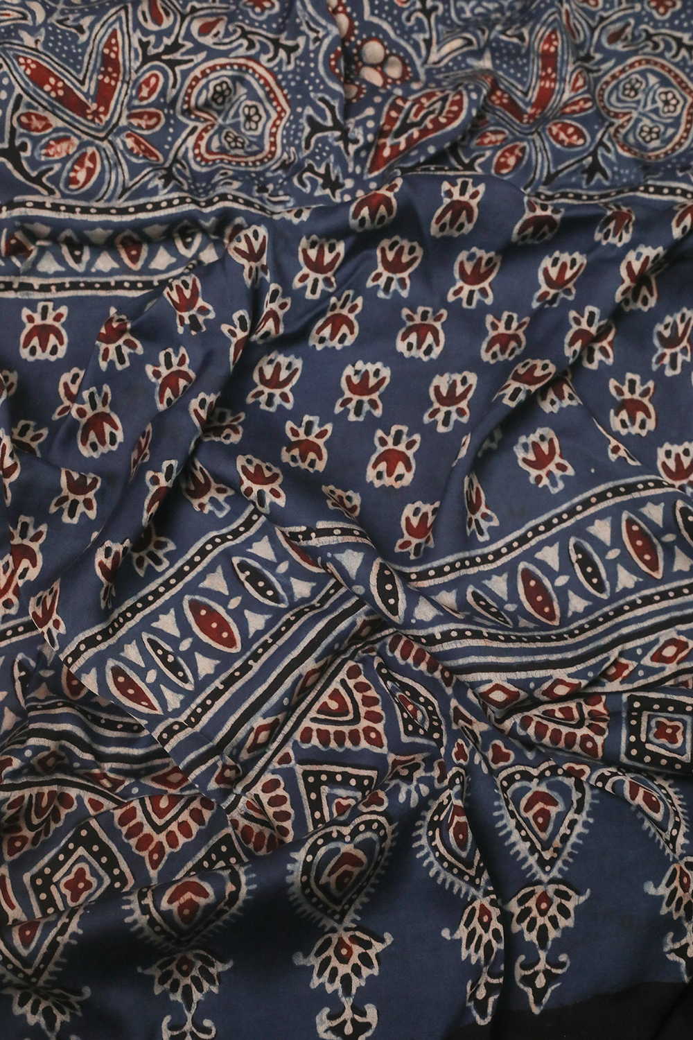 Indigo Ajrak Modal Silk Stole - Image 3