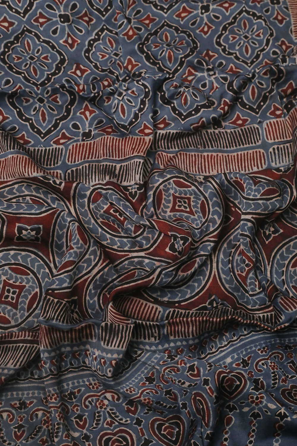 Floral Pattern - Indigo Ajrak Modal Silk Stole - Image 3