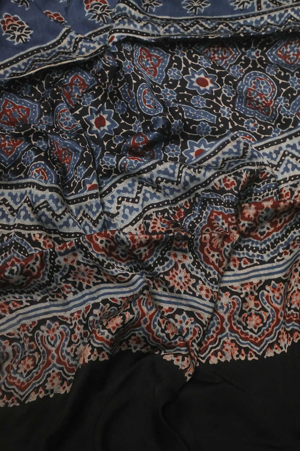 Maroon Florets - Indigo Ajrak Modal Silk Stole - Image 3