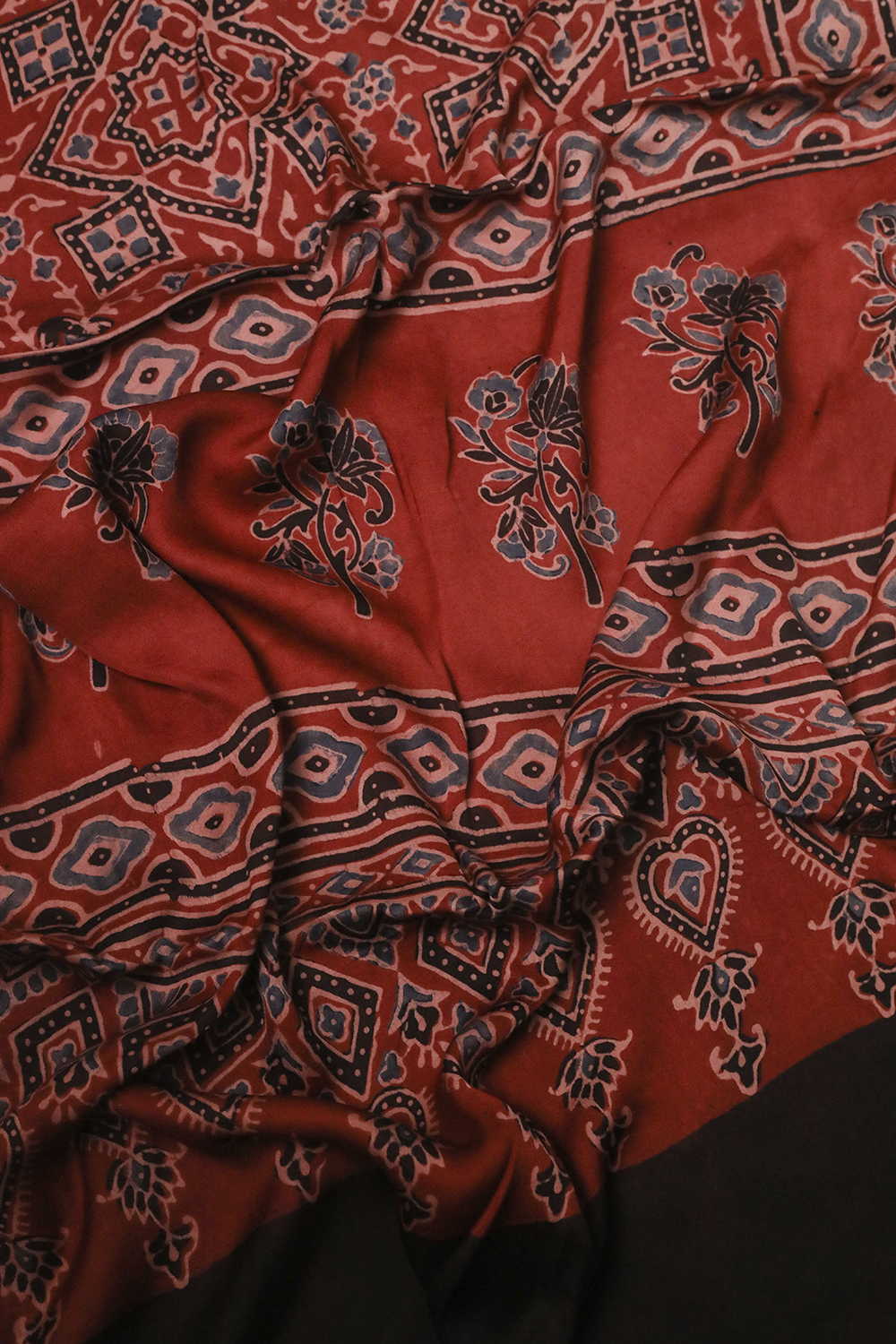 Patterned on Maroon Ajrak Modal Silk Stole - Image 3
