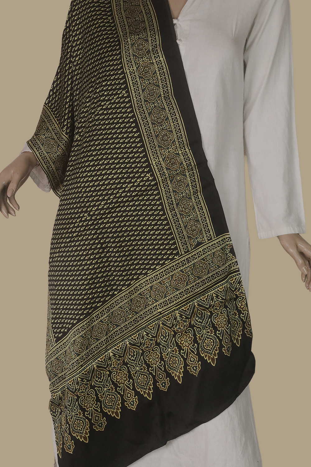 Mini Motifs Ajrak Modal Silk Stole - Image 2