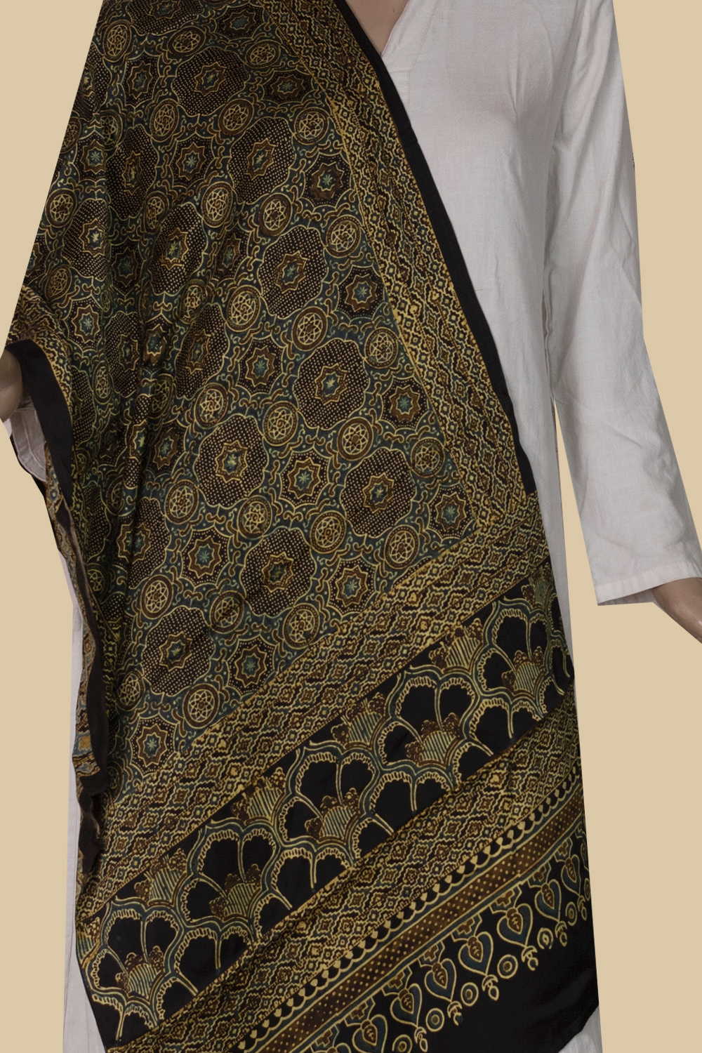 Patterned Ajrak Modal Silk Stole