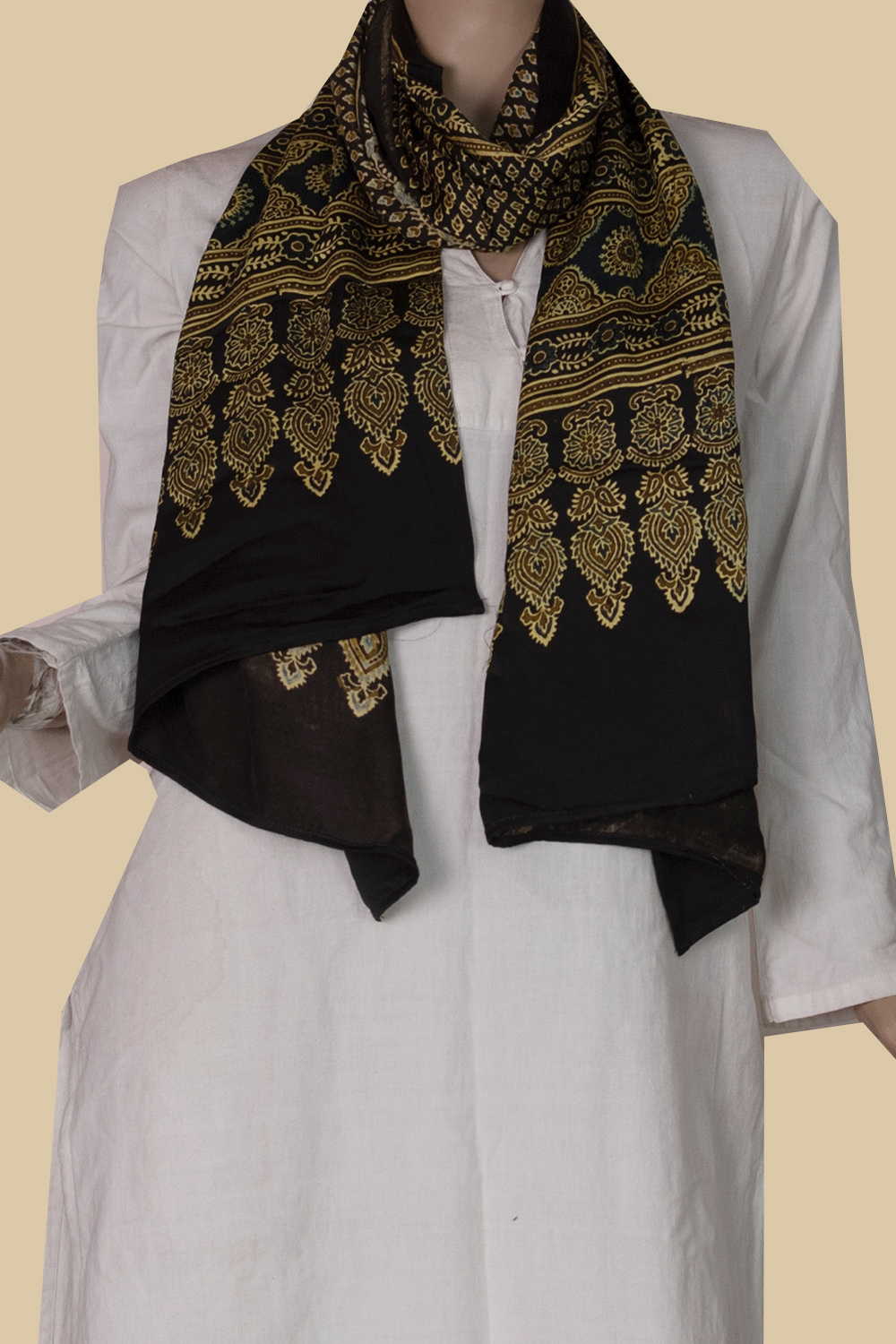 Tiny Floral Motifs Ajrak Modal Silk Stole - Image 2