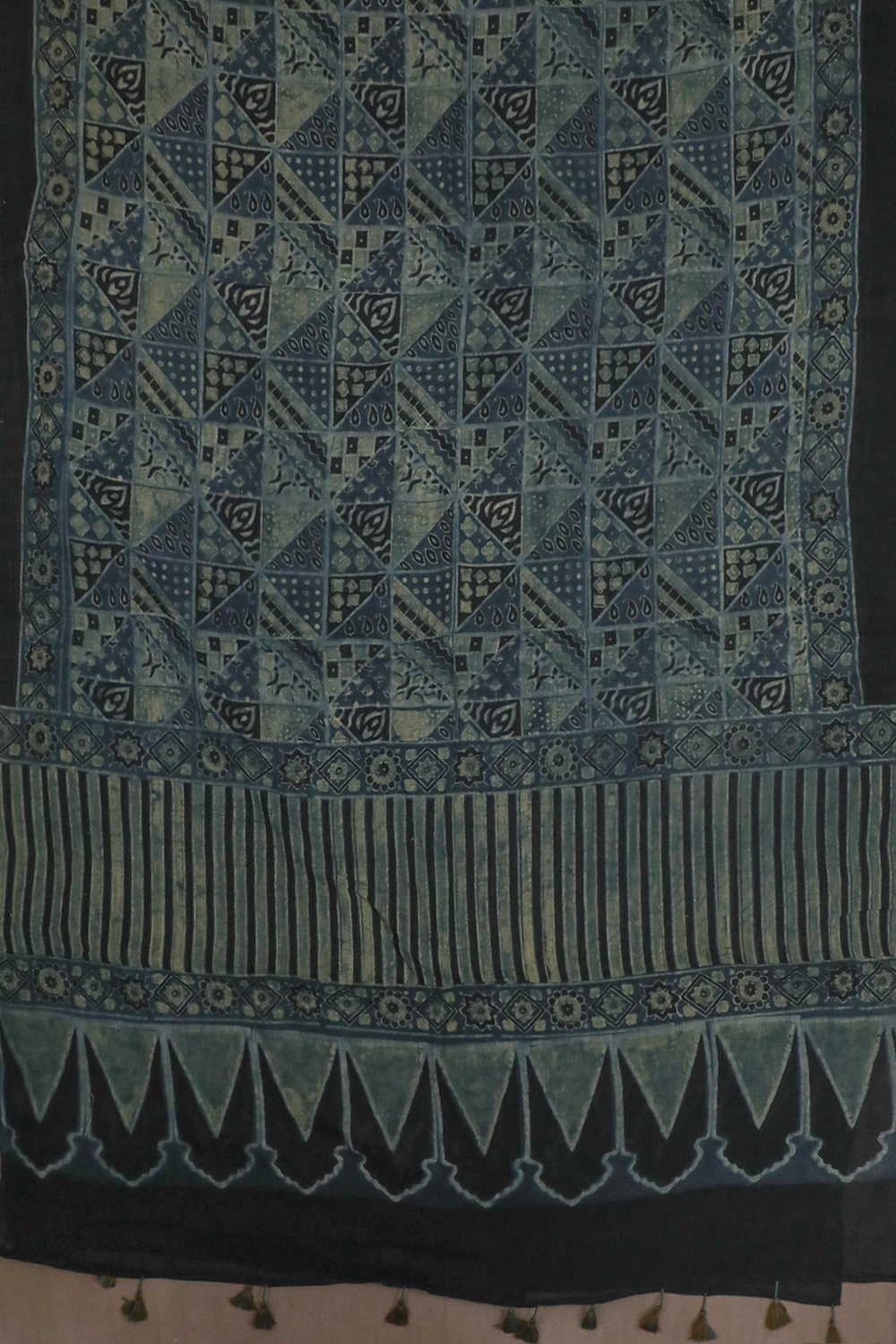 Green Pattern - Indigo Ajrak Mul Cotton Dupatta - Image 3