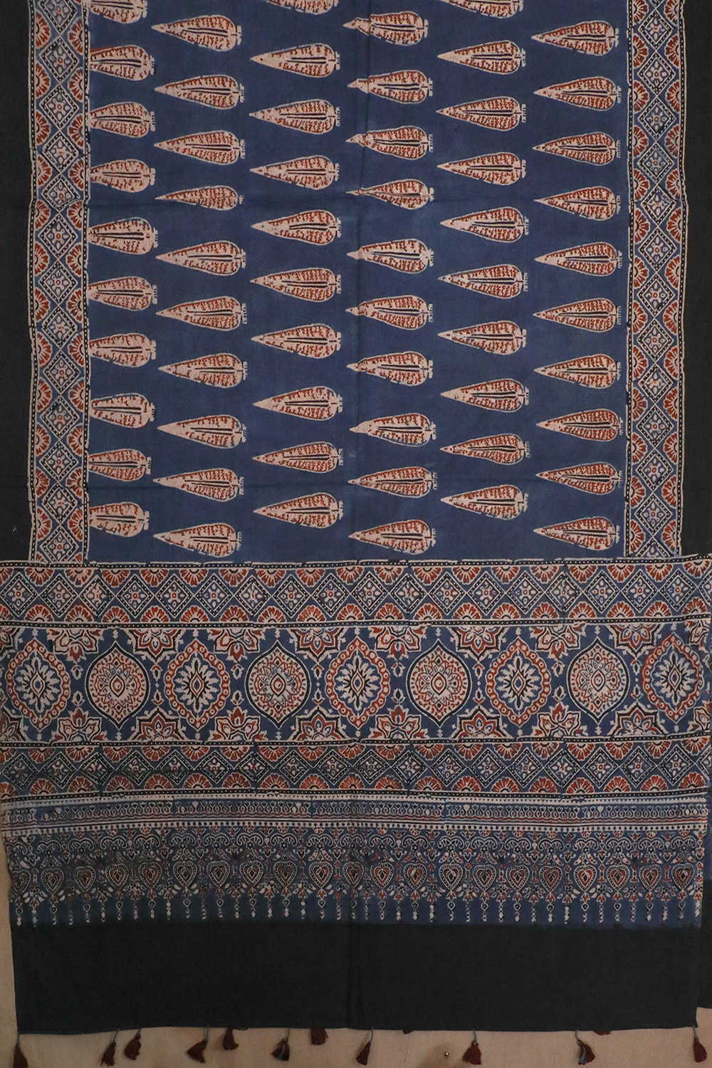 Leaf Motif - Indigo Ajrak Cotton Dupatta - Image 3