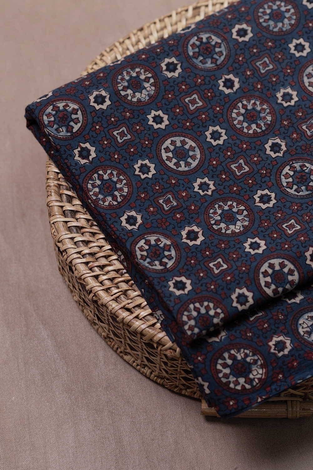 Indigo Ajrak Mul Cotton Fabric - Image 2