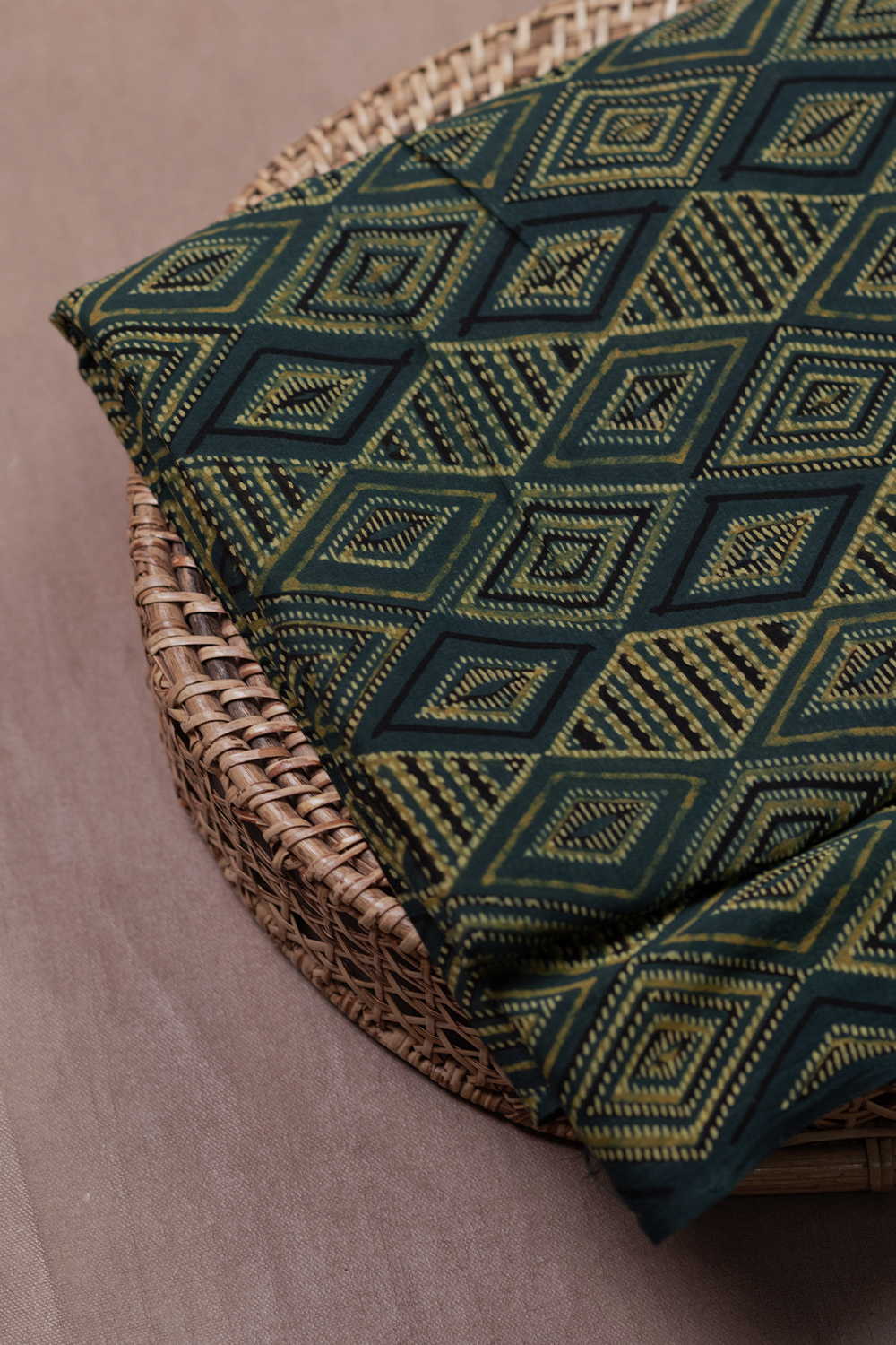 Patterned on Green Ajrak Mul Cotton Fabric - 0.5m