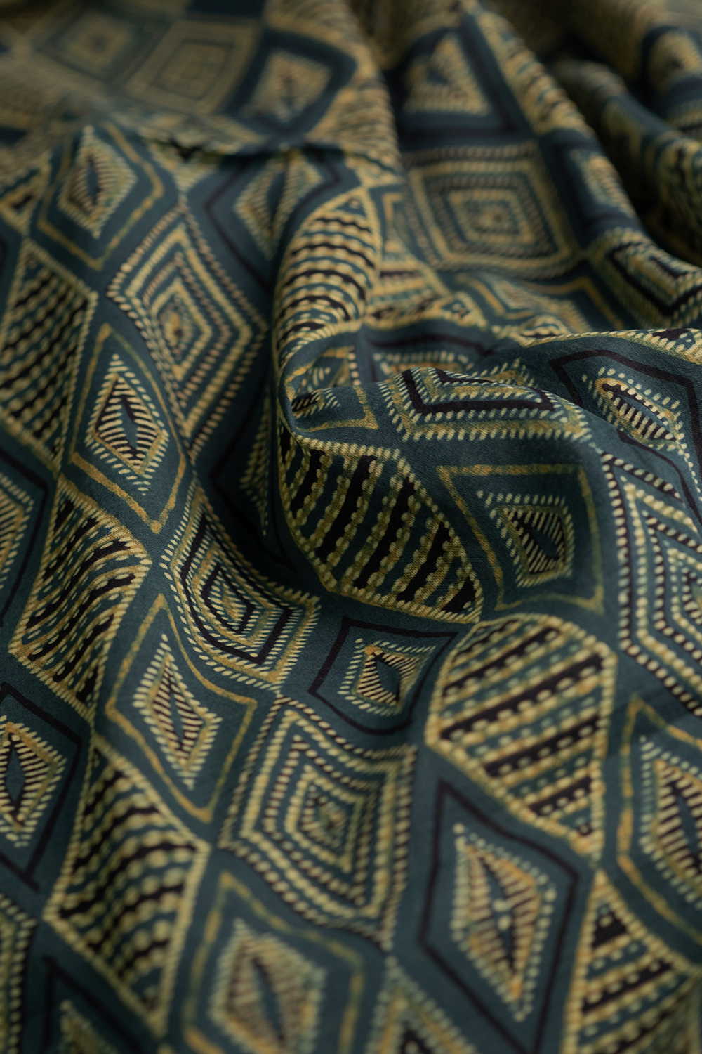 Patterned on Green Ajrak Mul Cotton Fabric - 0.5m - Image 3