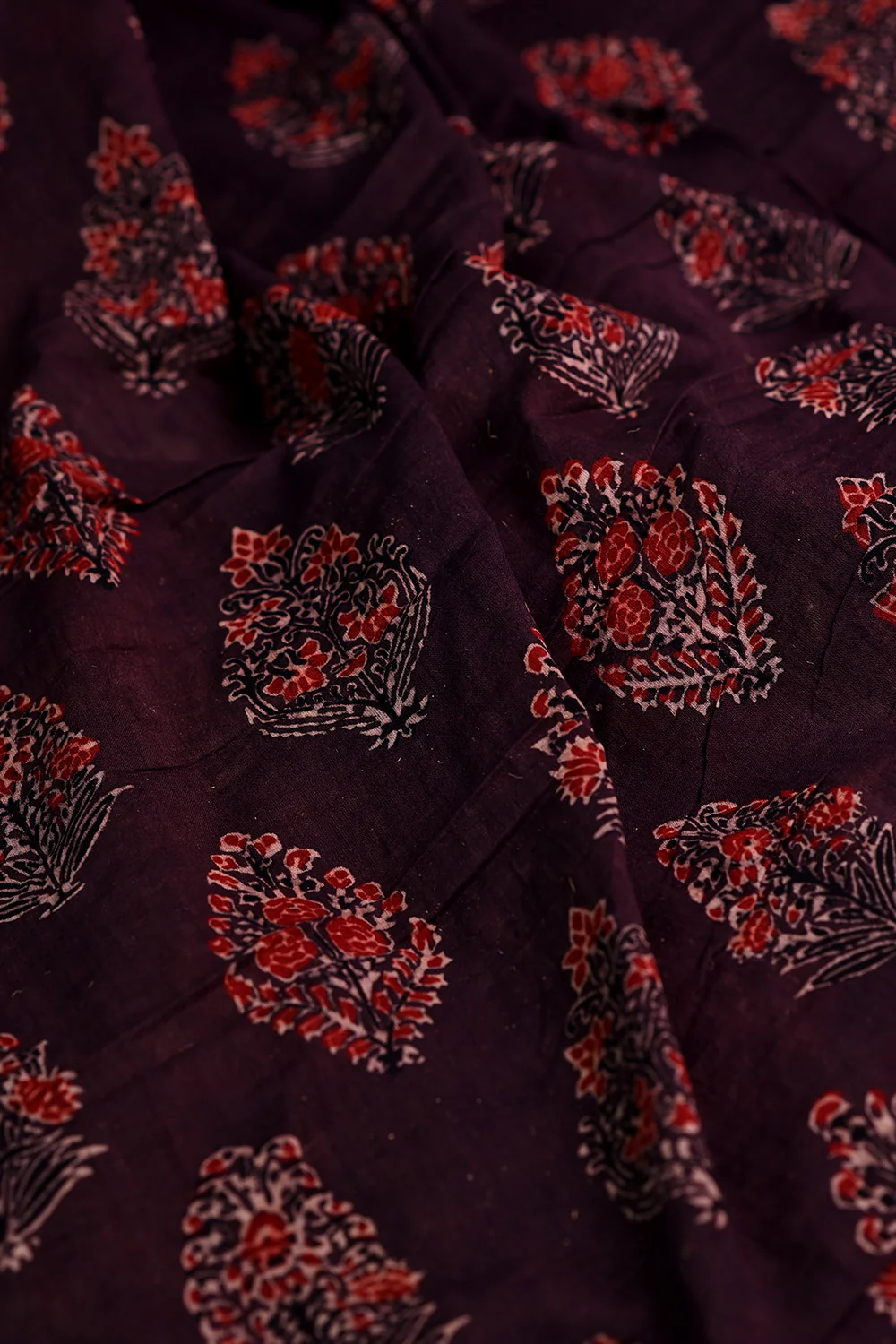 Brown with Florets Ajrak Mul Cotton Fabric - Image 3