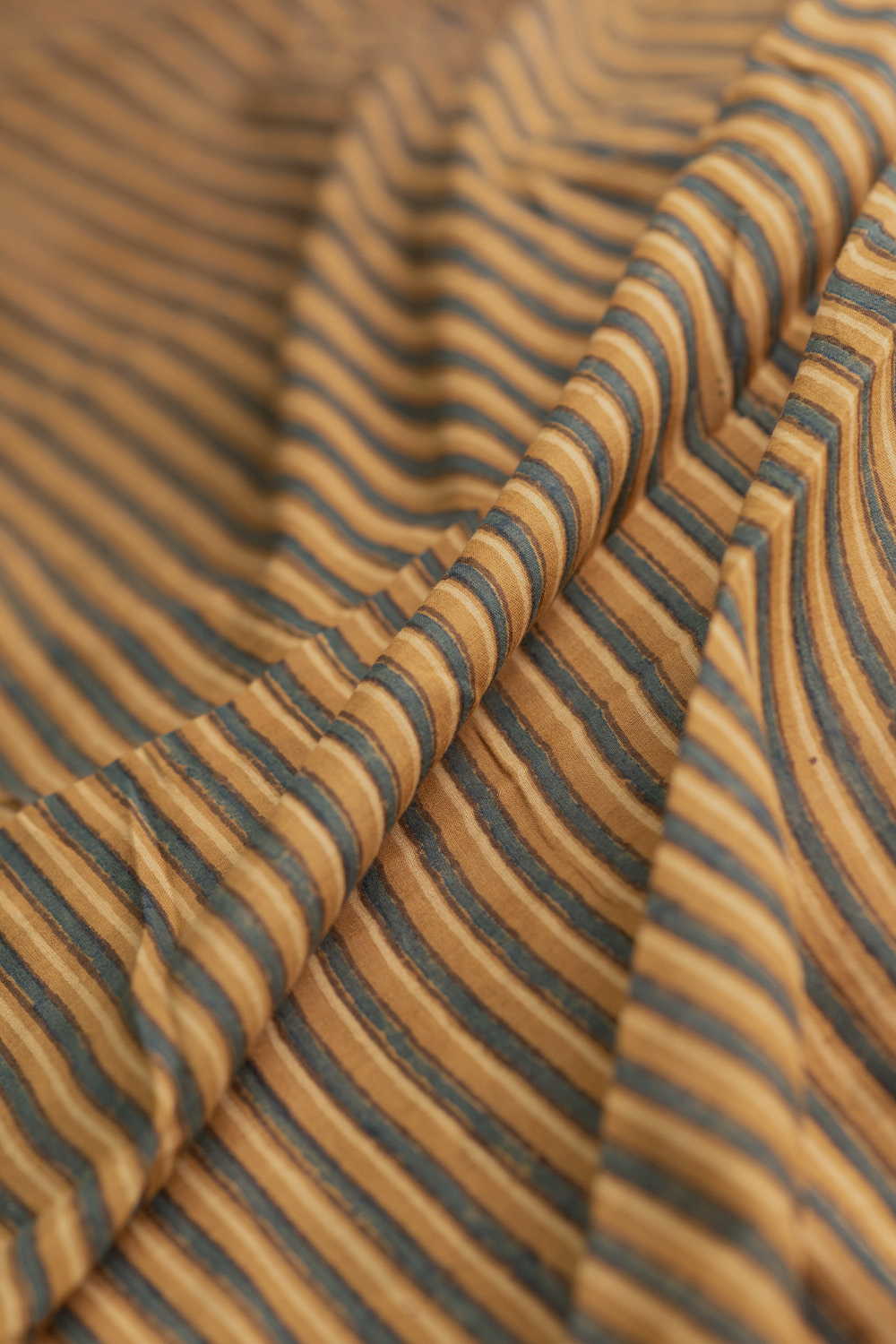 Stripes on Yellow Ajrak Mul Cotton Fabric - Image 3
