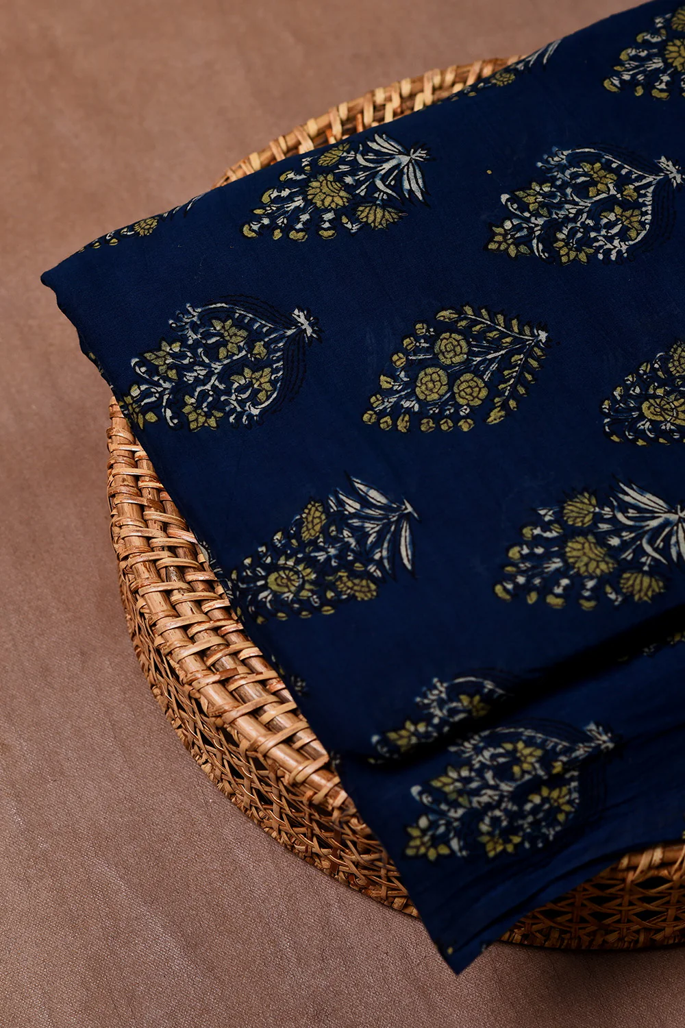 Leafy Buttas on Indigo Mul Cotton Fabric