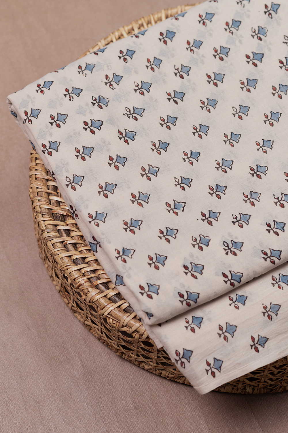 Snow Cream Ajrak Mul Cotton Fabric