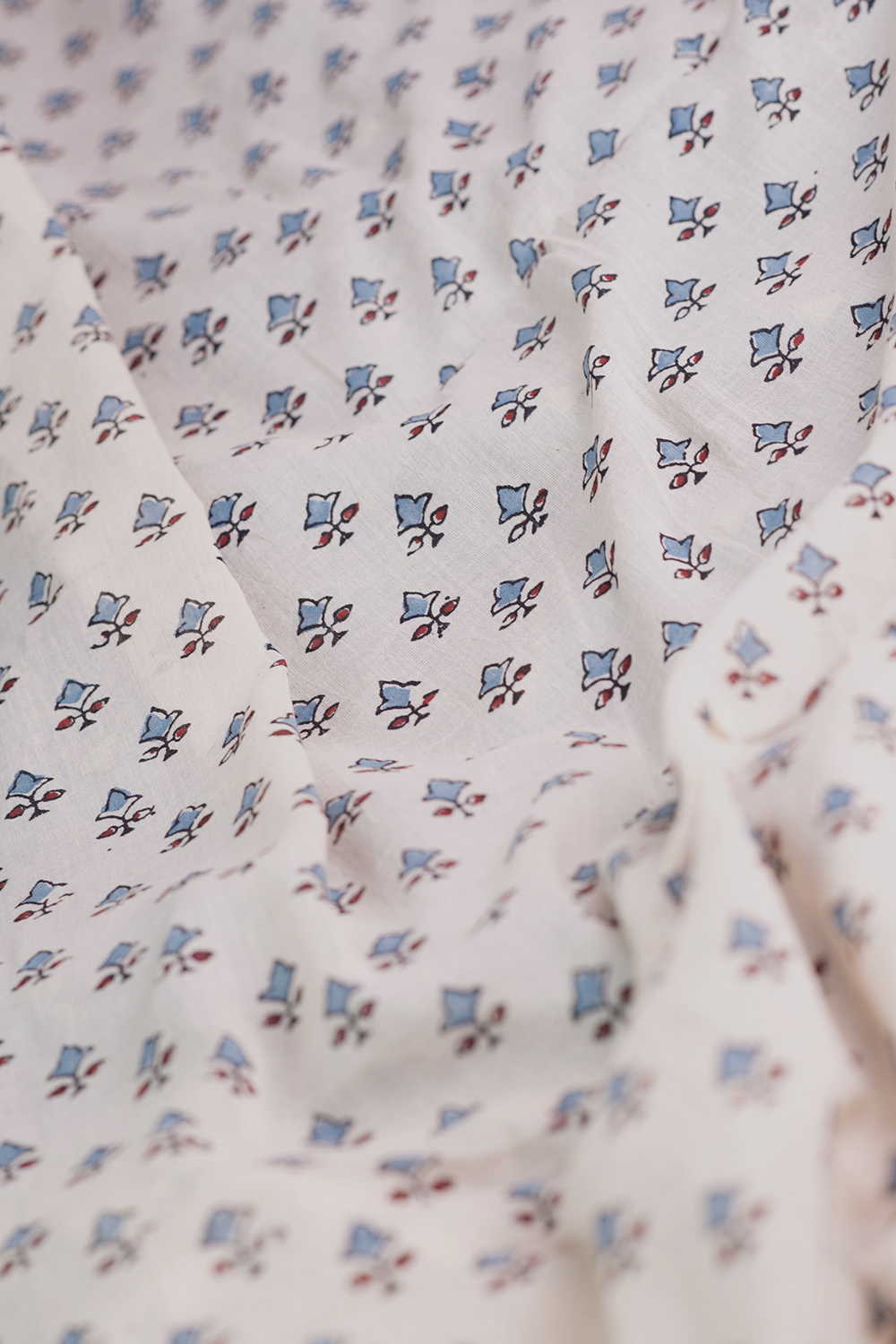 Snow Cream Ajrak Mul Cotton Fabric - Image 3