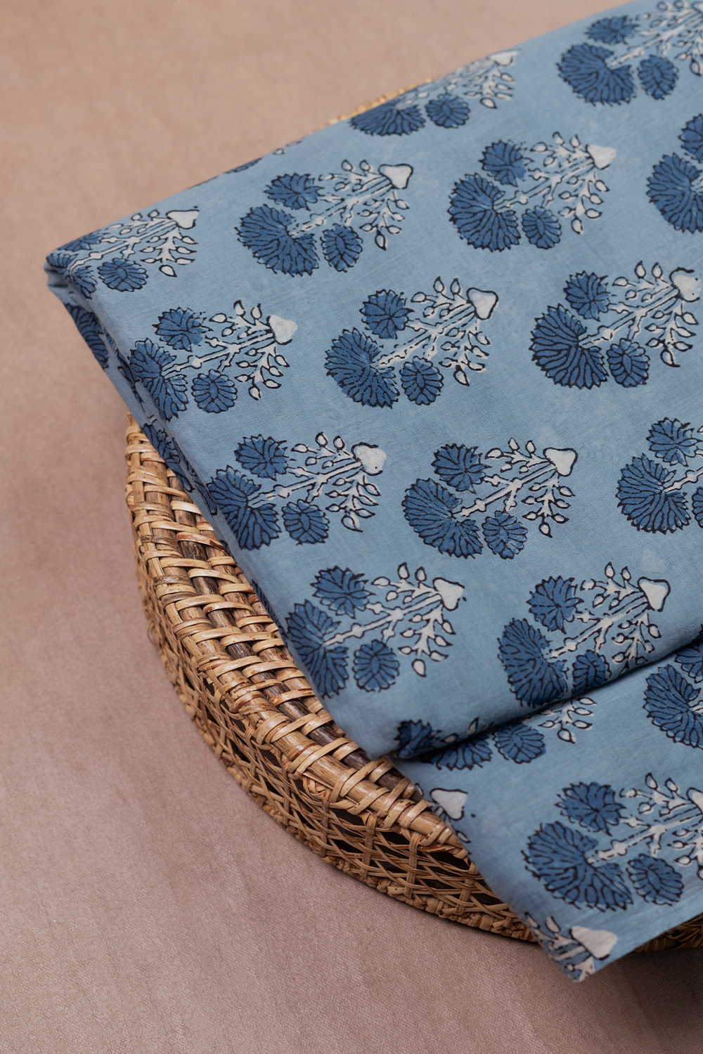 Blue with Tri Floral Ajrak Mul Cotton Fabric