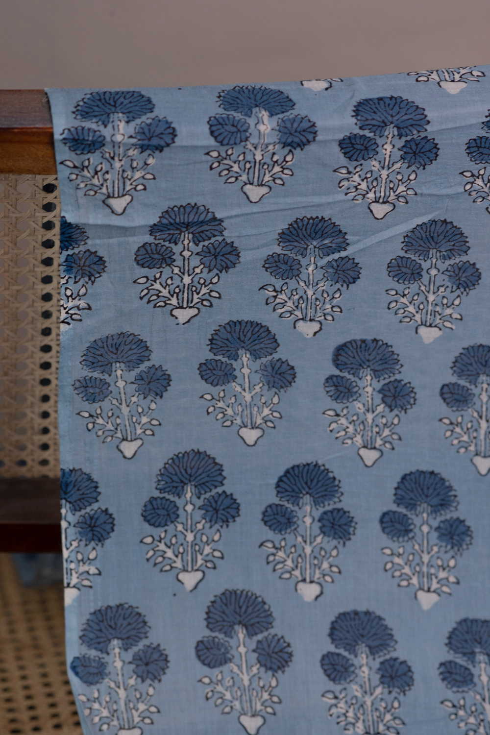 Blue with Tri Floral Ajrak Mul Cotton Fabric - Image 2