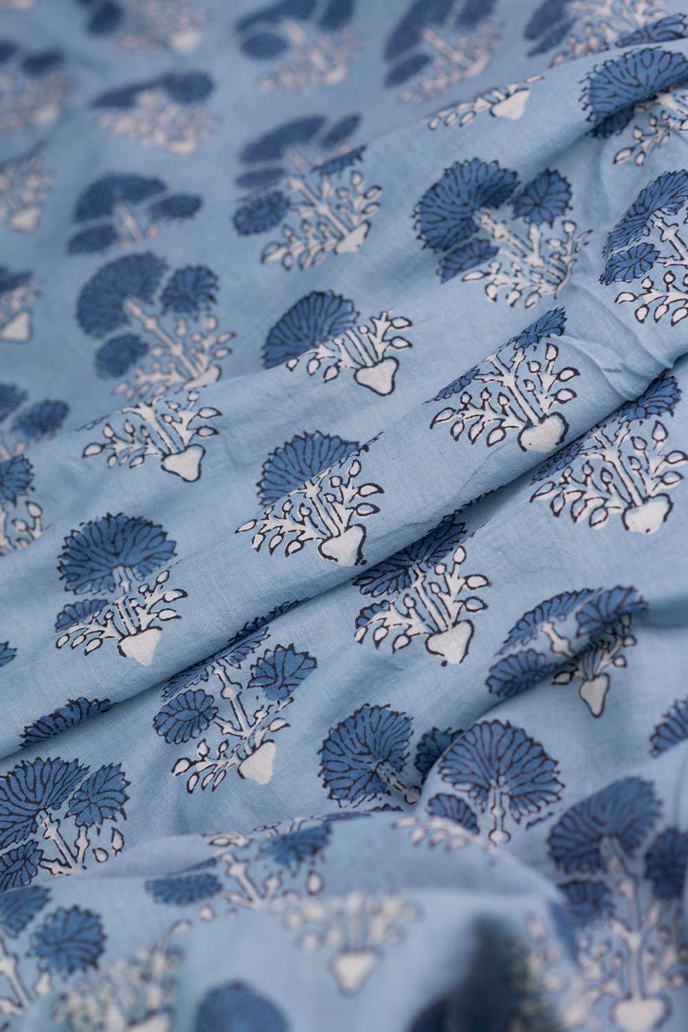Blue with Tri Floral Ajrak Mul Cotton Fabric - Image 3