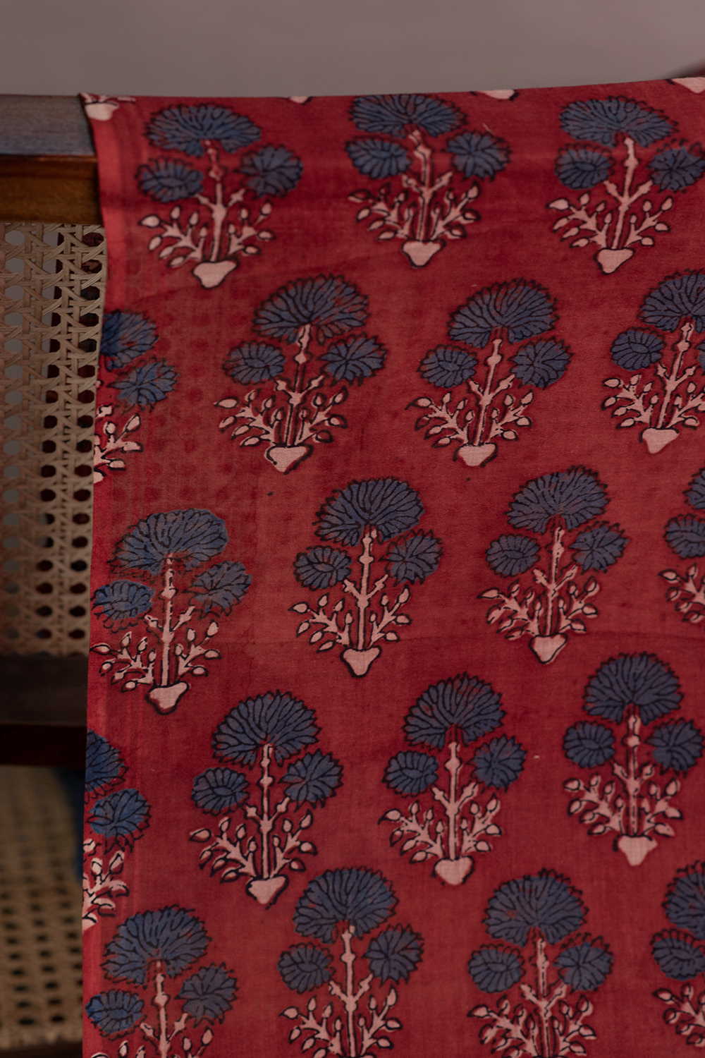 Tri Floral Ajrak Mul Cotton Fabric