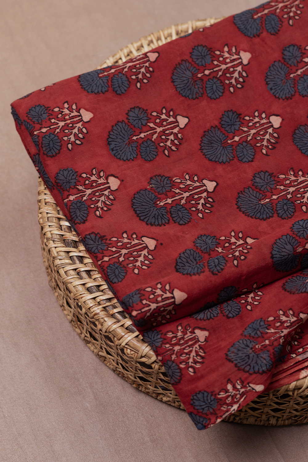 Tri Floral Ajrak Mul Cotton Fabric - Image 2