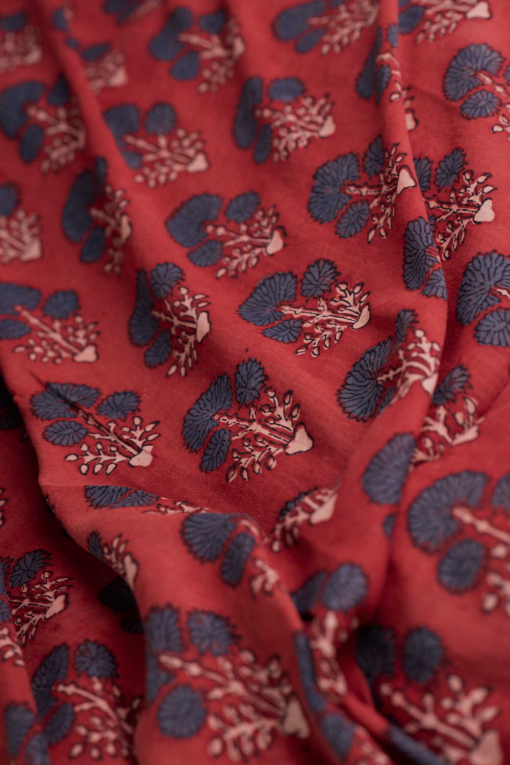 Tri Floral Ajrak Mul Cotton Fabric - Image 3