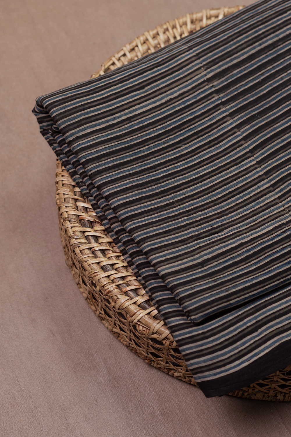 Stripe Pattern - Black Ajrak Mul Cotton Fabric
