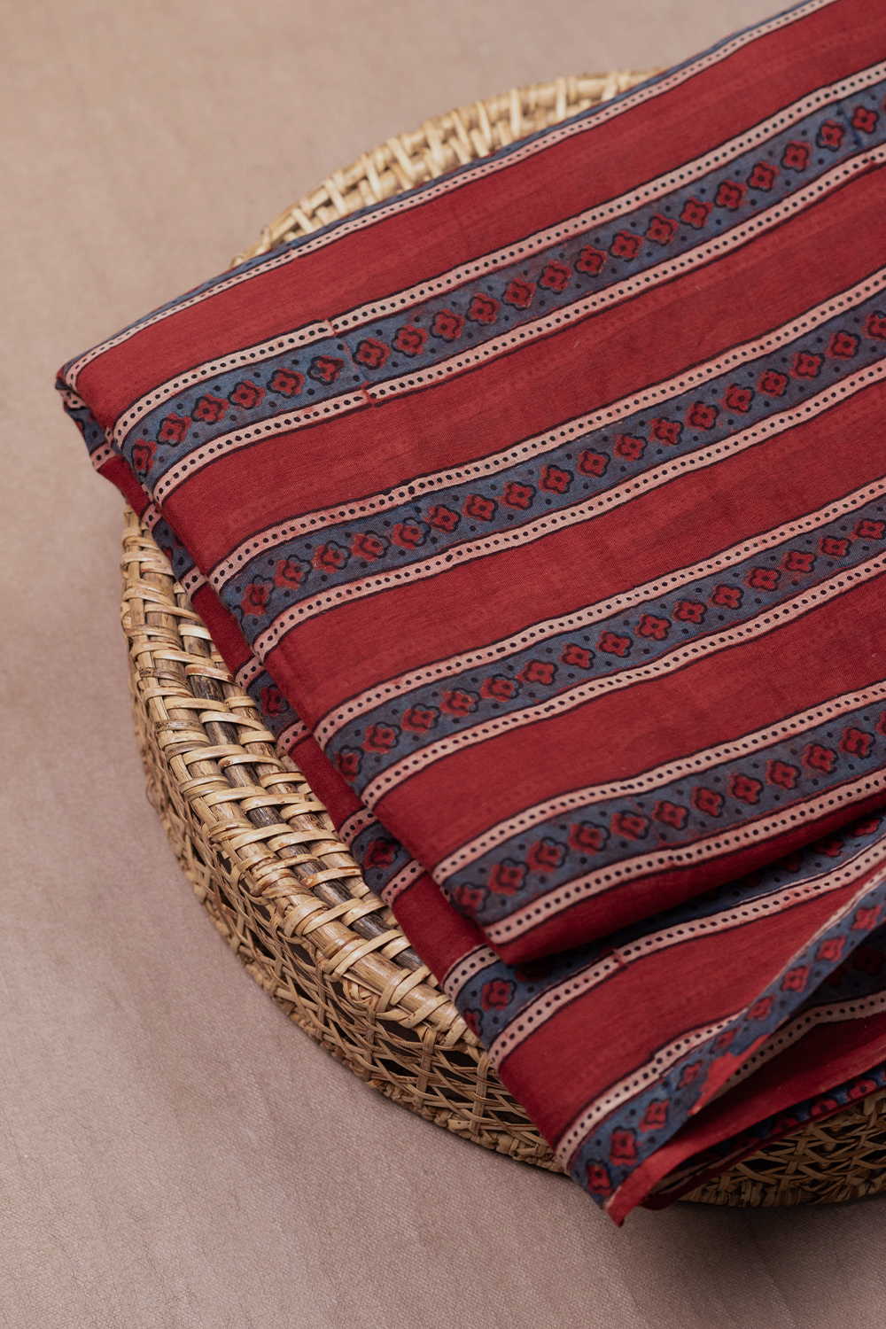 Dark Maroon Ajrak Mul Cotton Fabric - Image 2