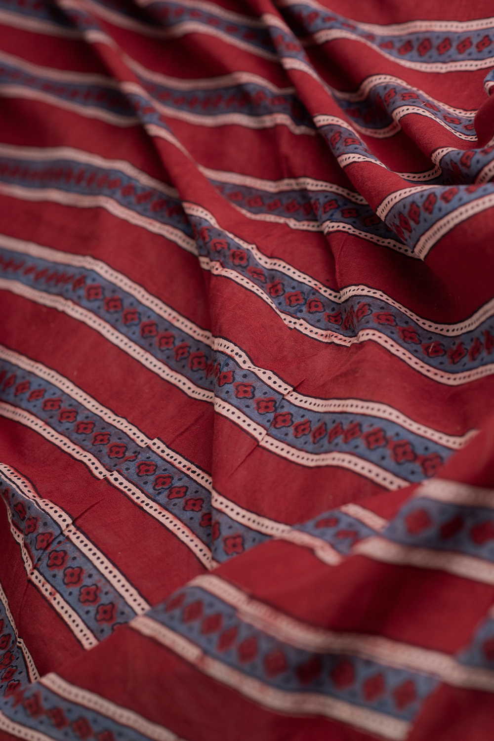 Dark Maroon Ajrak Mul Cotton Fabric - Image 3