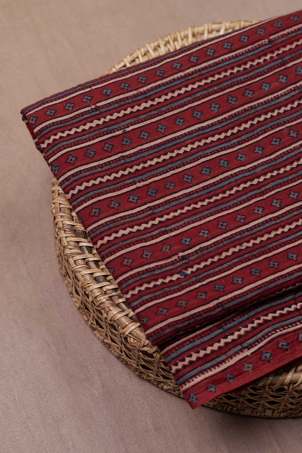 Maroon Ajrak Mul Cotton Fabric - Image 2