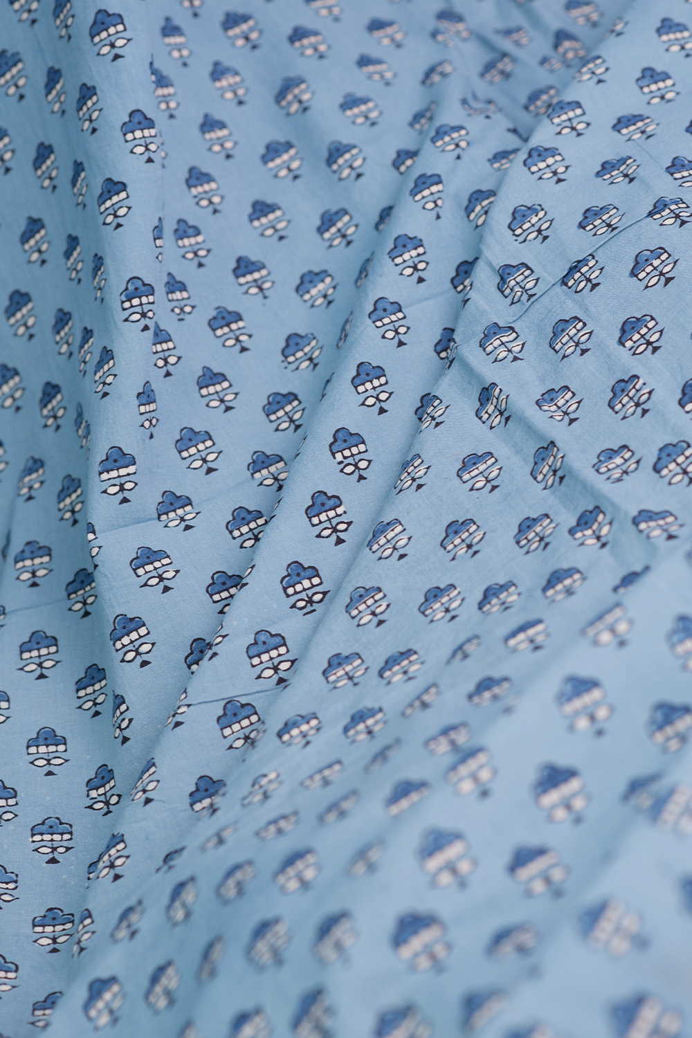Florets - Blue Ajrak Mul Cotton Fabric - Image 3
