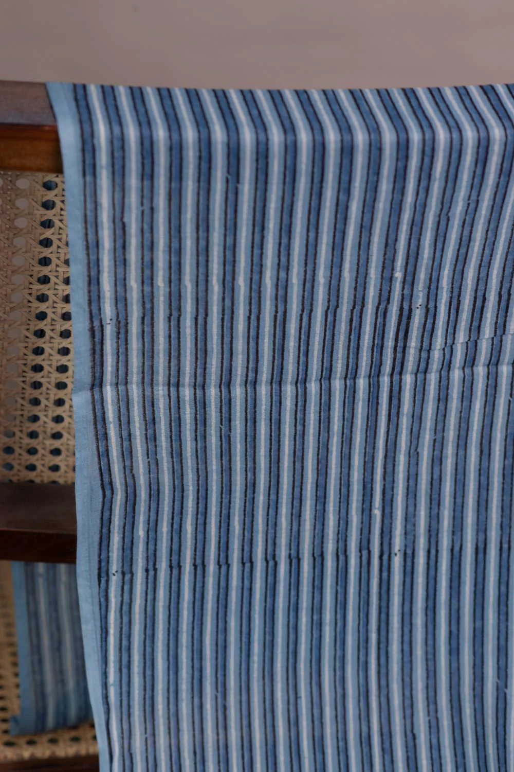 Blue with Stripe Ajrak Mul Cotton Fabric