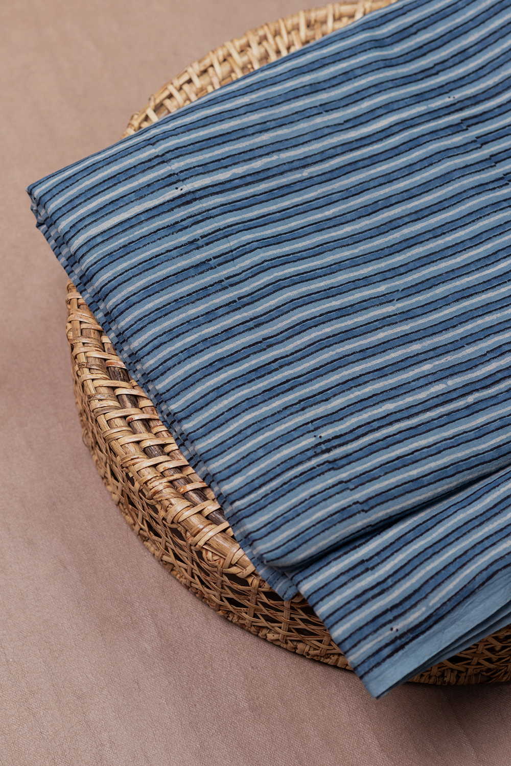 Blue with Stripe Ajrak Mul Cotton Fabric - Image 2